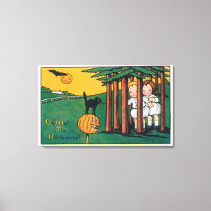 Oh My Tis Halloween Black Cat Scaring Kids Canvas Print