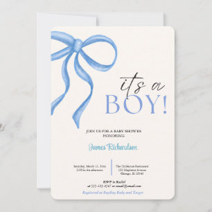 Oh niño eucaliptos modernos globos azules bebé invitation