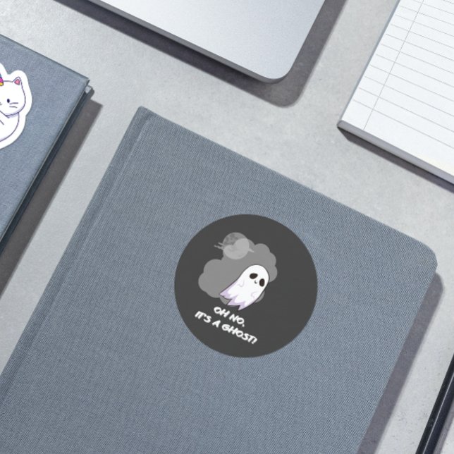 Oh no, it's a ghost! Cute funny black Halloween Classic Round Sticker (Creator Uploaded)