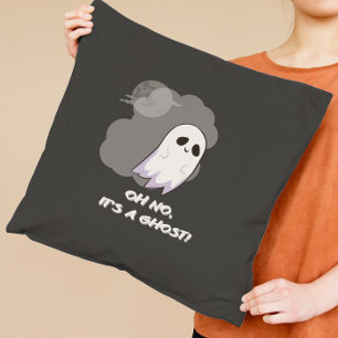 Oh no, it's a ghost! Cute funny black Halloween Throw Pillow