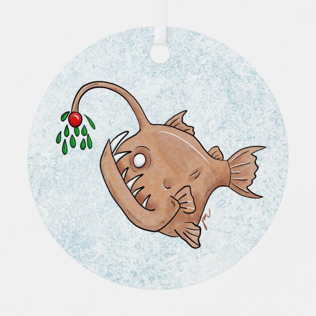 Oh No! Mistletoe Anglerfish Metal Ornament (Front)