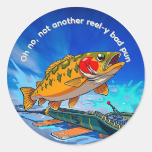 Oh no, not another reel-y bad pun classic round sticker