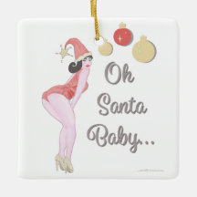 Oh Père Noël Baby Pinup Girl en céramique ornement