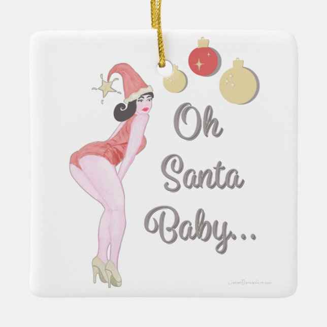 Oh Père Noël Baby Pinup Girl en céramique ornement (Devant)