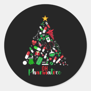 Oh Pharmatree Pharmacy Christmas Pharmacist Tech M Classic Round Sticker