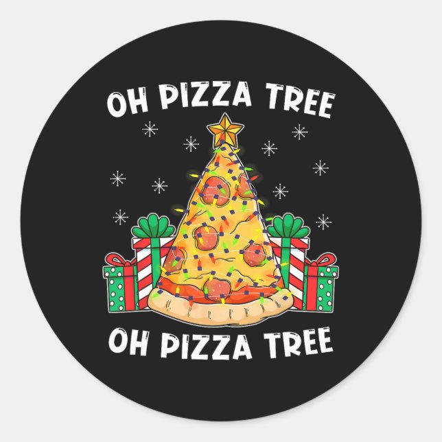 Oh Pizza Tree Xmas Food Present Christmas Pizza Tr Classic Round Sticker (Front)