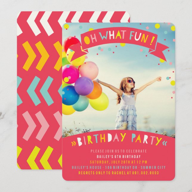 Oh Quel Amusant Confetti Fille Invitation de fête  (Devant / Derrière)
