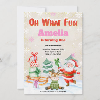 Oh Quel Amusant Noël Anniversaire Fête Invitation
