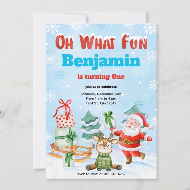 Oh Quel Amusant Noël Anniversaire Fête Invitation (Devant)