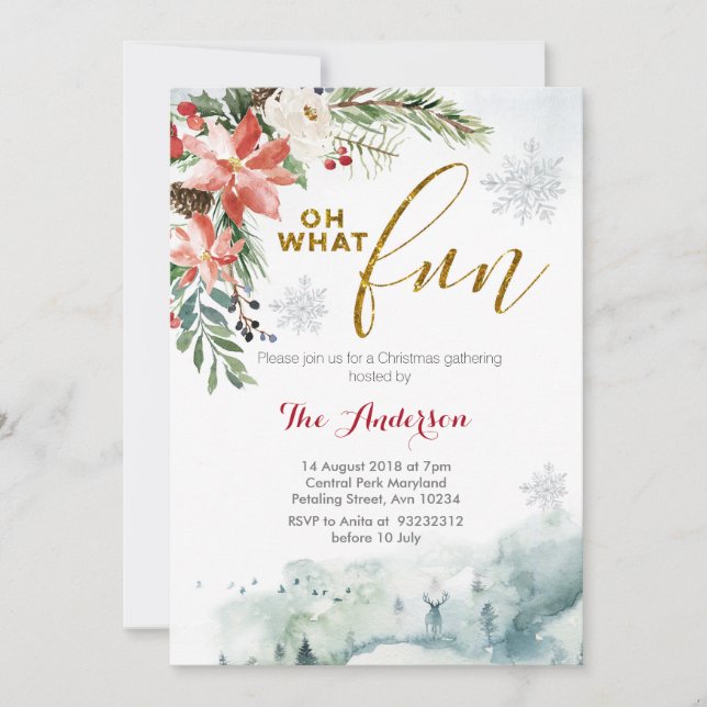 Oh Quel Amusant Noël Floral Invitation (Devant)