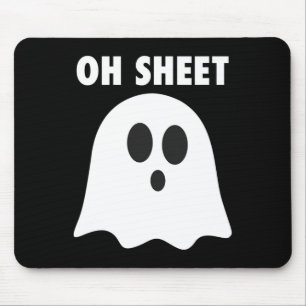 Oh Sheet - Humourous Halloween Ghost Pun Oh Sheet Mouse Pad