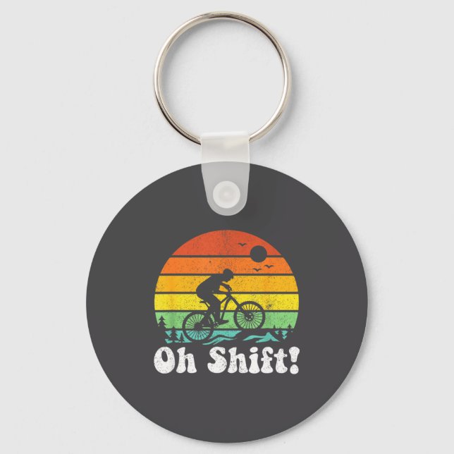 Oh Shift Funny Mountain Bike Rider Biking Retro Cy Keychain (Front)