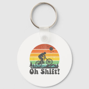 Oh Shift Funny Mountain Bike Rider Biking Retro Cy Keychain