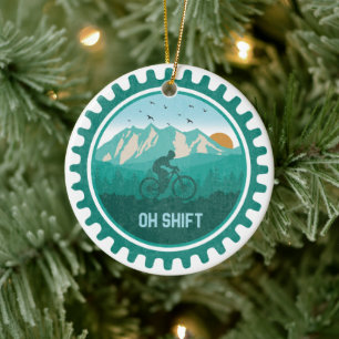 Oh Shift Retro Mountain Bike Vintage MTB Cycling Ceramic Ornament