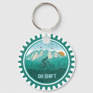 Oh Shift Retro Mountain Bike Vintage MTB Cycling Keychain