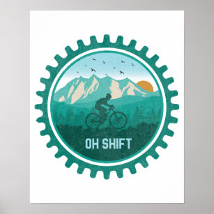 Oh Shift Retro Mountain Bike Vintage MTB Cycling Poster
