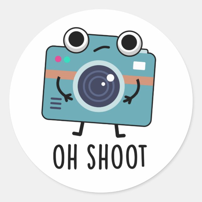 Oh Shoot Funny Photographer Camera Pun  Classic Round Sticker (Front)