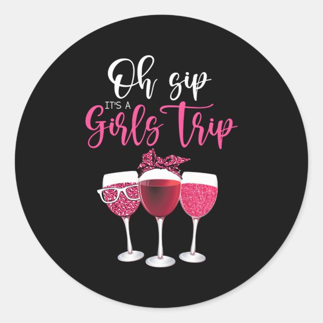 Oh Sip It'S A Trip Leopard Print Wine Glasses Classic Round Sticker (Front)
