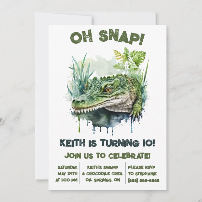 Oh Snap! Alligator, Crocodile Birthday Party Invitation (Front)