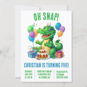 Oh Snap! Alligator with Balloons Birthday Party Invitation