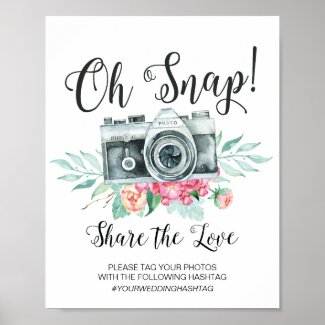 Oh Snap Camera Hashtag Wedding Sign