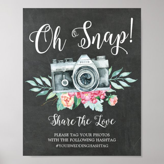 Oh Snap Camera Hashtag Wedding Sign (Front)