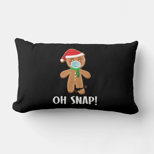 Oh snap | christmas gingerbread man mask gift lumbar pillow (Front)