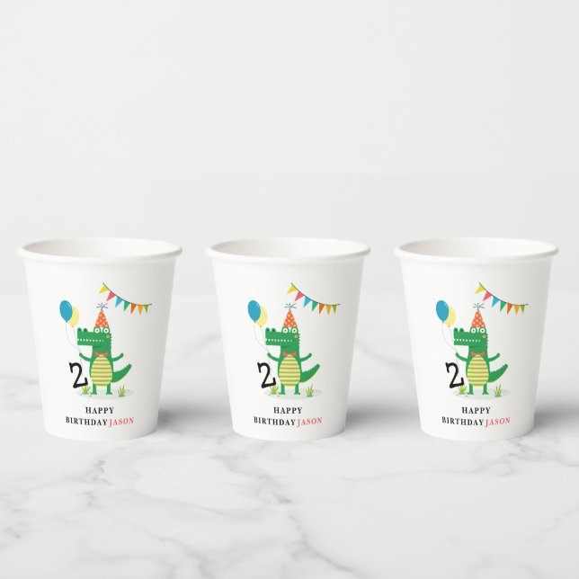 Oh Snap Cute Alligator in Swamp Kids Birthday Paper Cups (Multi)