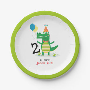 Oh Snap Cute Alligator in Swamp Kids Birthday Paper Plate