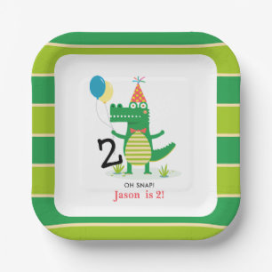 Oh Snap Cute Alligator in Swamp Kids Birthday  Paper Plate