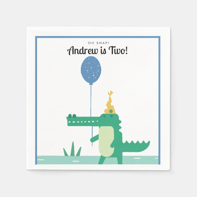 Oh Snap Cute Alligator Kids Birthday Party Napkin (Front)