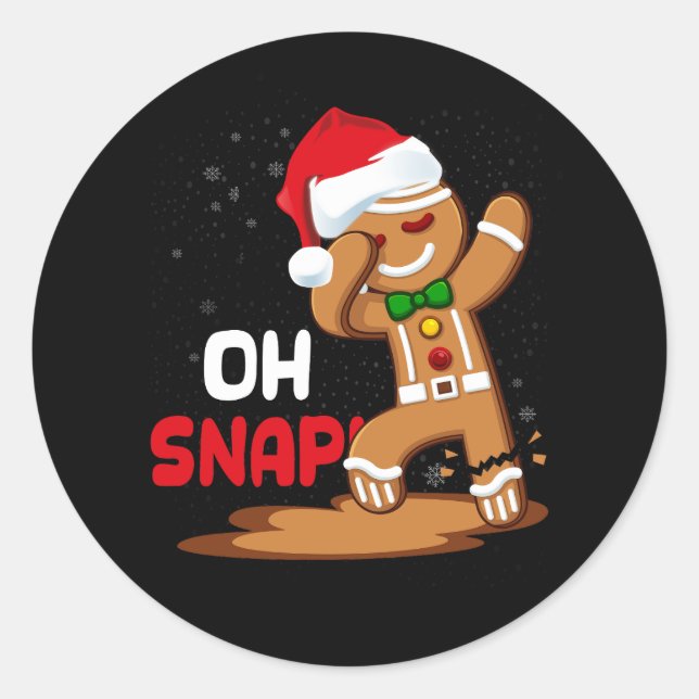 Oh Snap Dabbing Gingerbread Man Happy Holiday Chri Classic Round Sticker (Front)