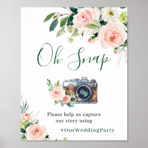 Oh Snap Elegant Blush Pink Flowers Wedding Poster