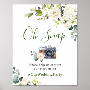 Oh Snap Elegant Eucalyptus White Roses Wedding Poster