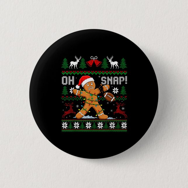 Oh Snap Funny Gingerbread Man Football Christmas P 2 Inch Round Button (Front)