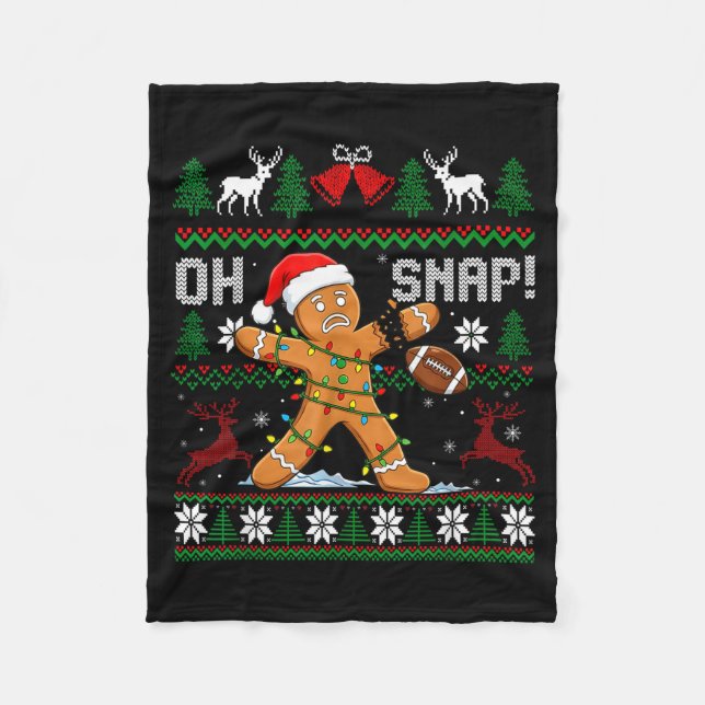 Oh Snap Funny Gingerbread Man Football Christmas P Fleece Blanket (Front)