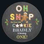 Oh Snap! Gingerbread Cookie Any Age Birthday Classic Round Sticker<br><div class="desc">Celebrate in style with these trendy birthday stickers. The design is easy to personalize with your own wording and your family and friends will be thrilled when they see these fabulous stickers.</div>