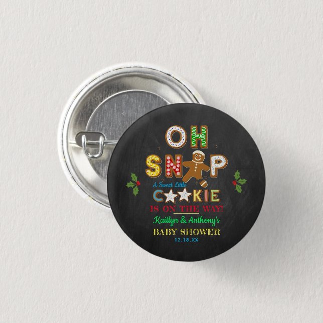 Oh Snap! Gingerbread Cookie Baby Shower 1 Inch Round Button (Front & Back)