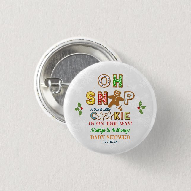 Oh Snap! Gingerbread Cookie Baby Shower 1 Inch Round Button (Front & Back)