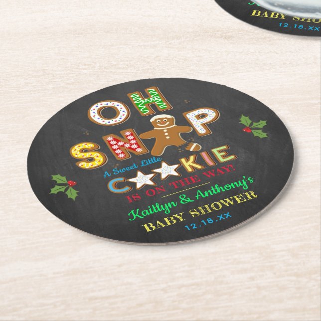 Oh Snap! Gingerbread Cookie Baby Shower Round Paper Coaster (Angled)