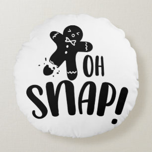 Oh Snap Gingerbread Cookie Xmas Round Pillow