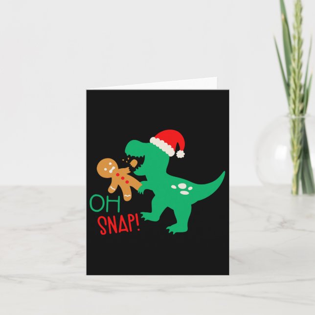 Oh Snap Gingerbread Dinosaur Santa Christmas Funny Card (Front)