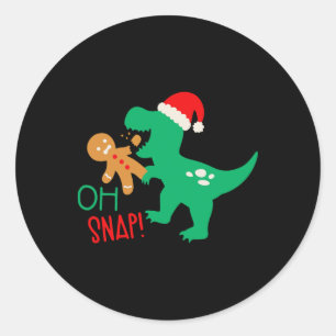 Oh Snap Gingerbread Dinosaur Santa Christmas Funny Classic Round Sticker