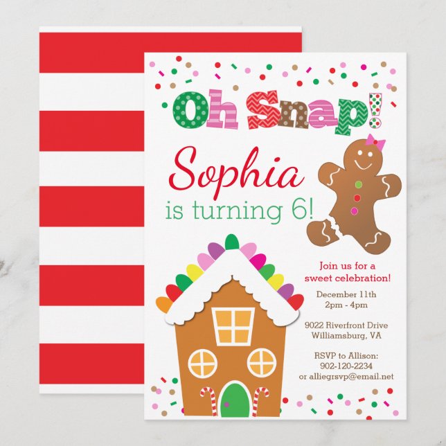 Oh Snap Gingerbread Girl Birthday Party Invitation (Front/Back)