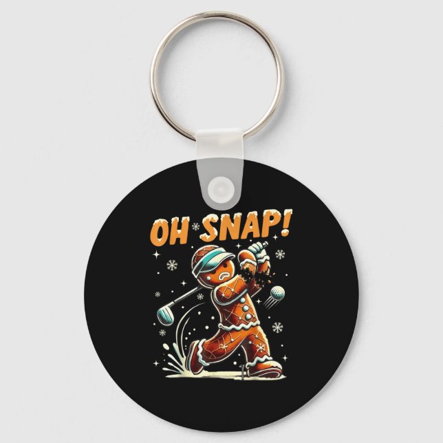 Oh Snap Gingerbread Golfer Golf Christmas Golfing  Keychain (Front)