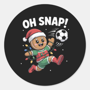 Oh Snap Gingerbread Man Christmas Soccer Kids Boy Classic Round Sticker