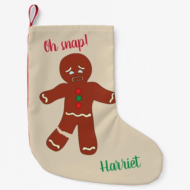 Oh Snap Gingerbread Man Cookie Funny Small Christmas Stocking (Front)