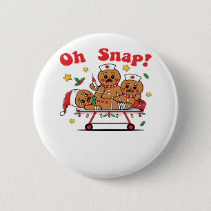 Oh Snap Gingerbread School Nurse Christmas Classic 2 Inch Round Button