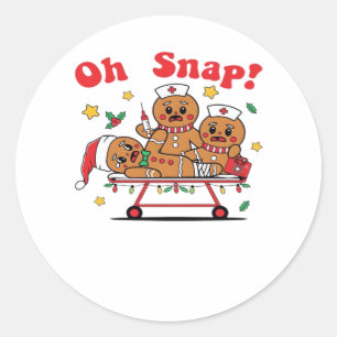 Oh Snap Gingerbread School Nurse Christmas Classic Classic Round Sticker