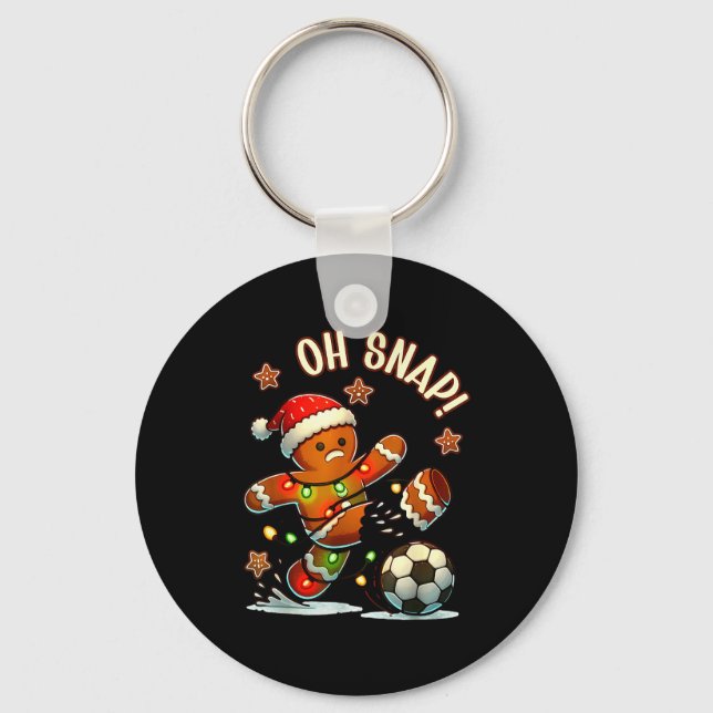 Oh Snap Gingerbread Soccer Xmas Light Holiday  Keychain (Front)
